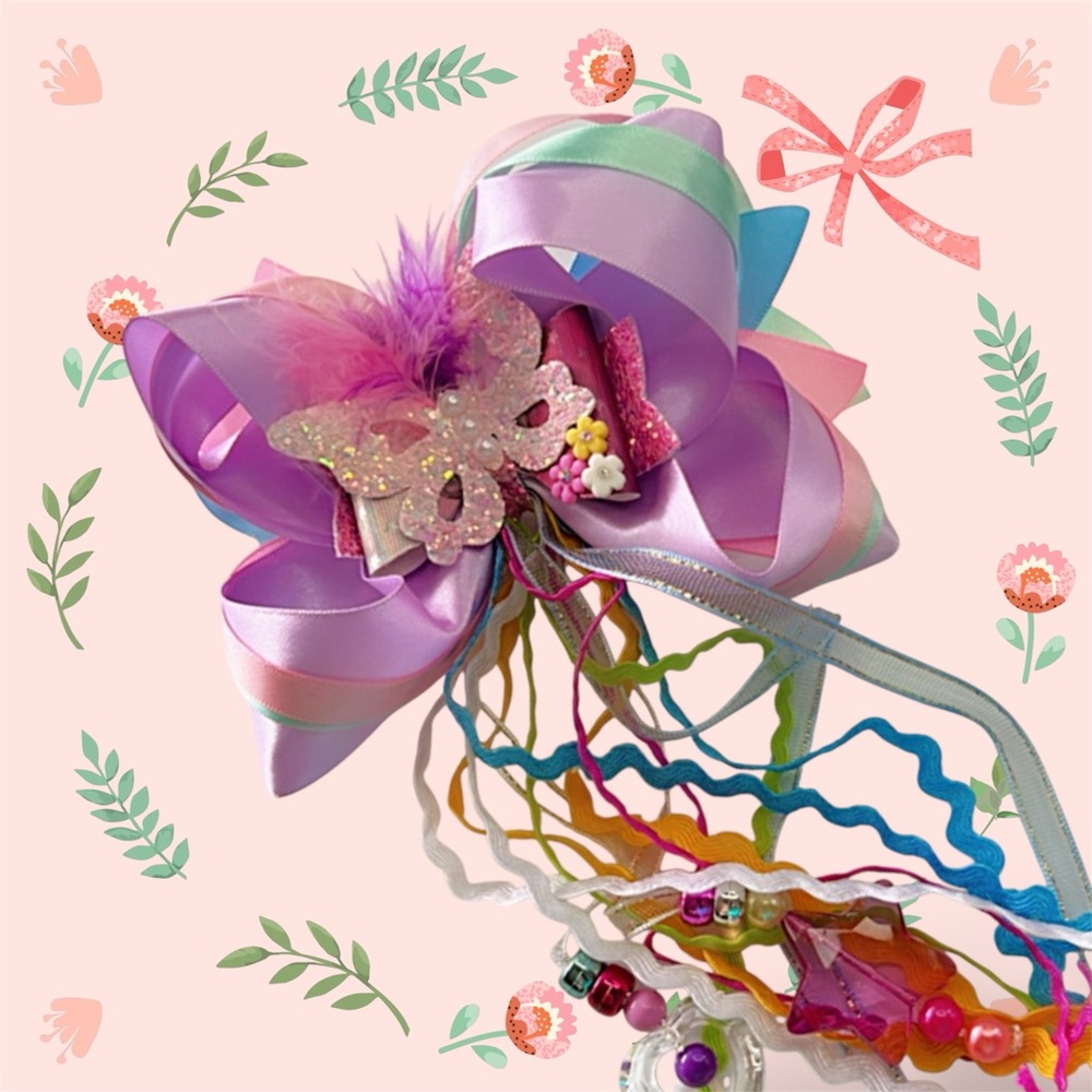 Butterfly Accessories Girls Hair Bow Clip with Colorful Ribbons Handmade. NEW